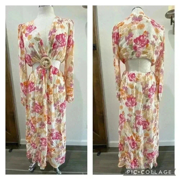 WAYF LINDA FLORAL PRINT LONG SLEEVE DRESS IN PASSION TROPICAL Women’s Size M - Picture 3 of 8